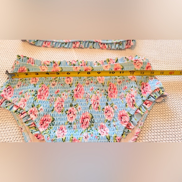 Smocked Ruffle Floral Blue & Pink Bikini Swimsuit - Picture 8 of 11
